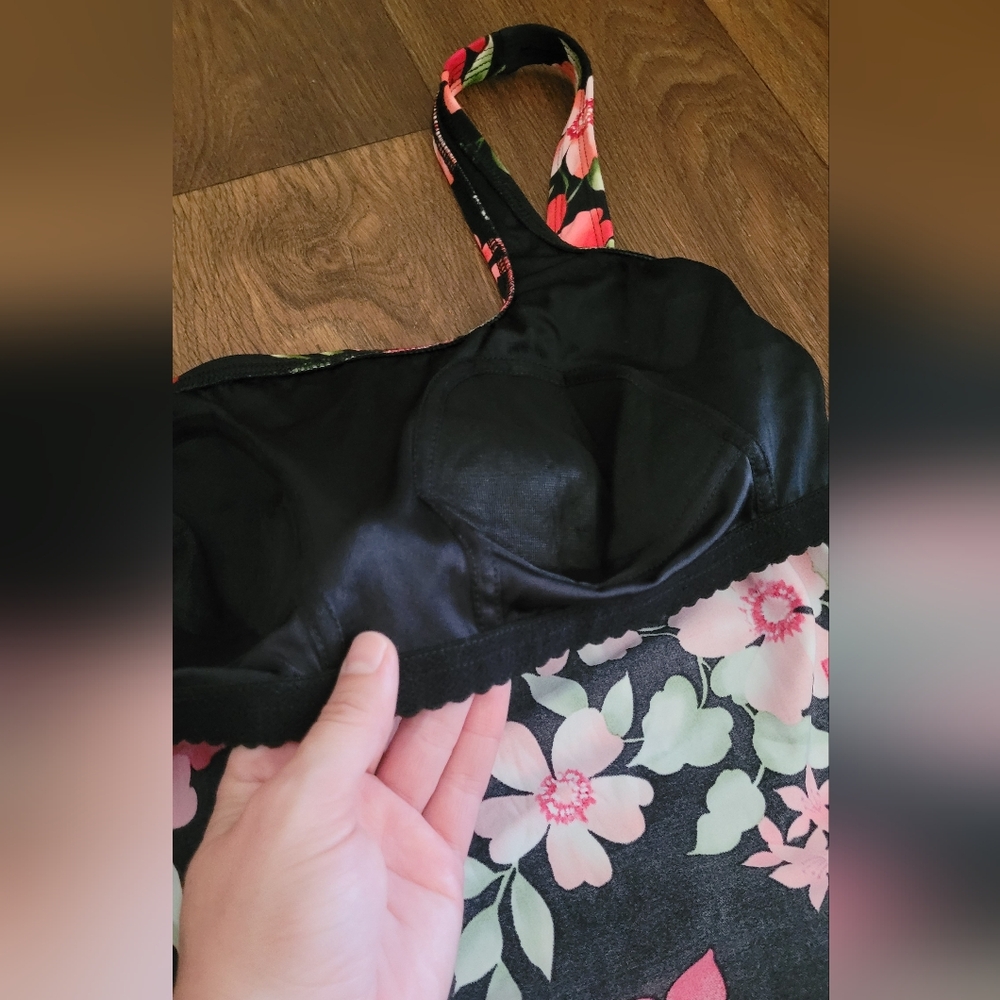 Lands' End Lined Floral Tankini Top, Women's 16 Regular, Black with Pink Floral - Picture 3 of 8